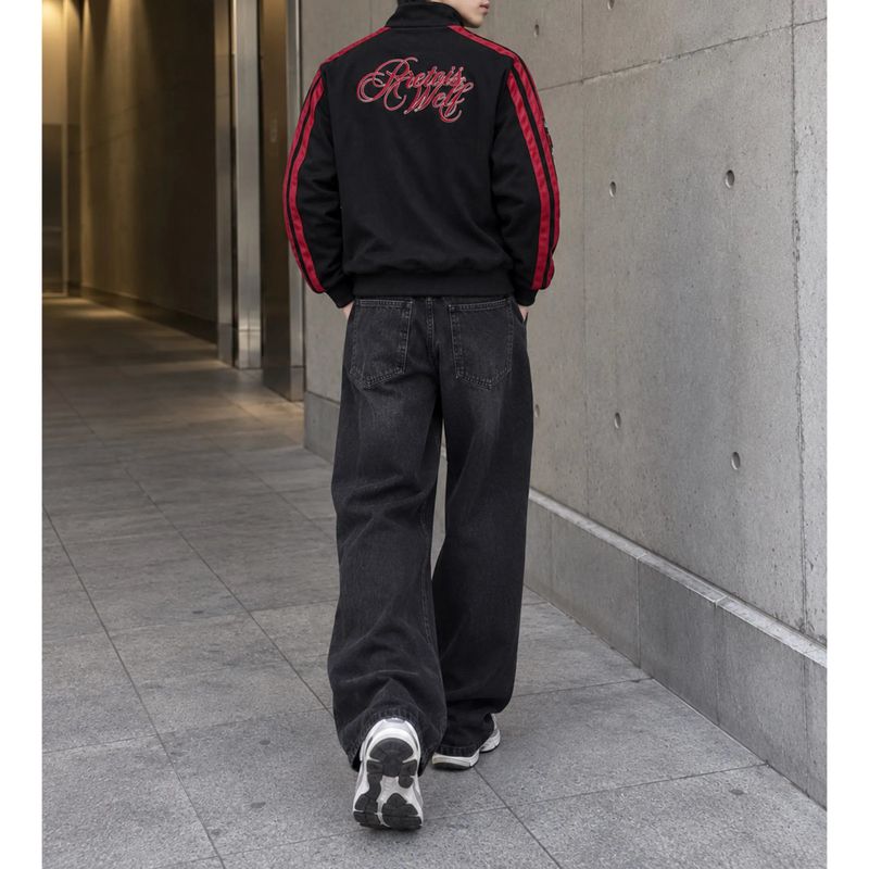 54611 Red Line Patch Suede Zip-up