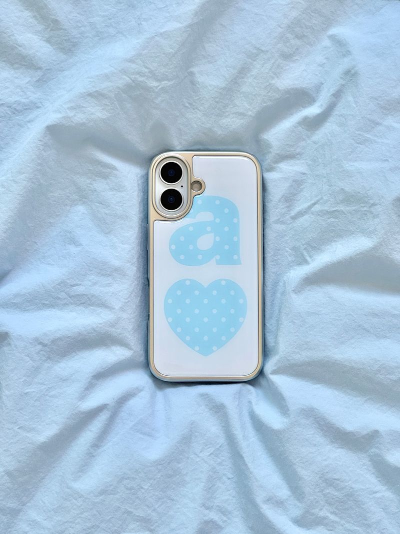 BLUE DOTTY LOVE WHITE Silver Epoxy Case