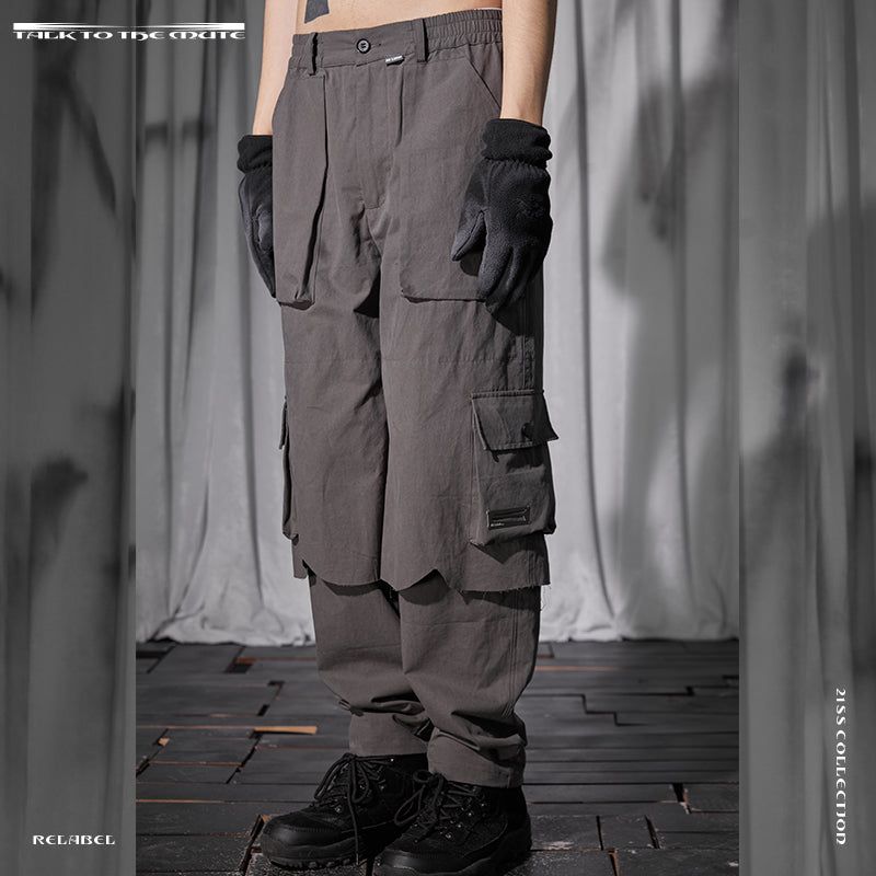 RELABEL Two-Piece Style Workwear Casual Pants with Patch Pockets and Contrast Lining