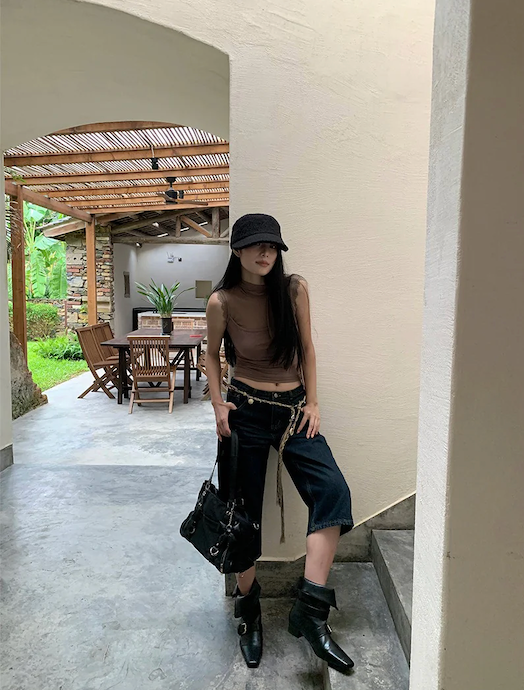 Retro straight capri denim pants