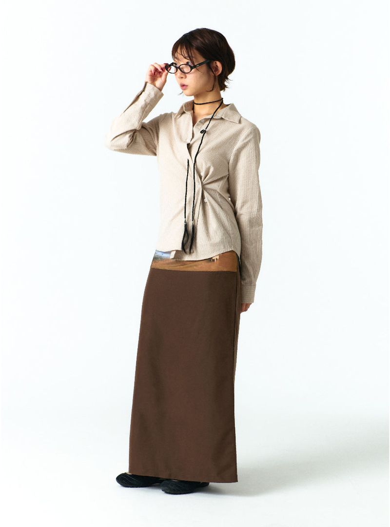 EXTRA BUTTONS STRIPE SHIRTS (BROWN)