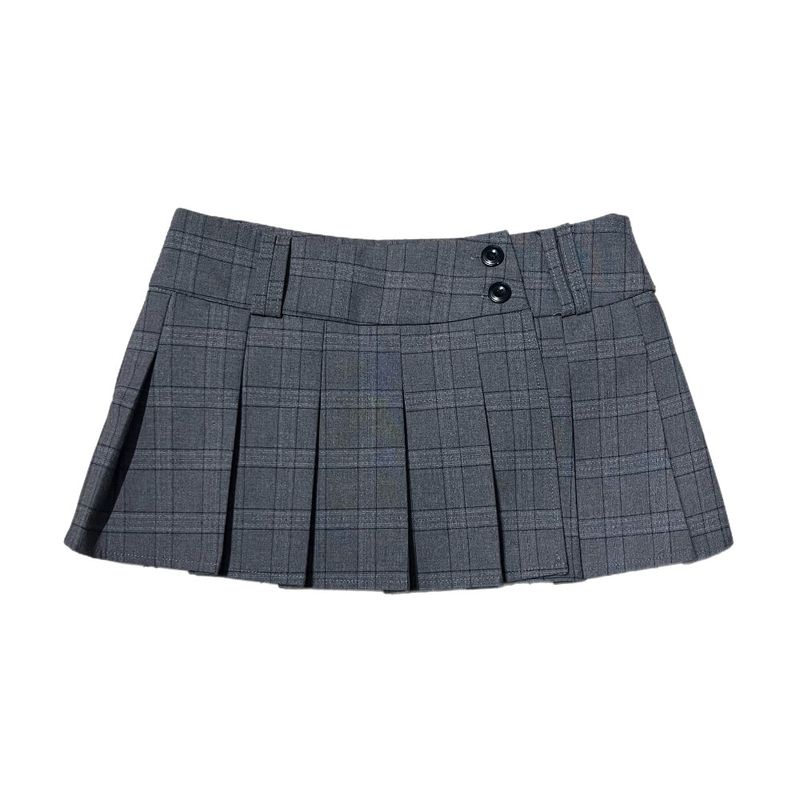 Wrap Check Pleated Mini Skirt
