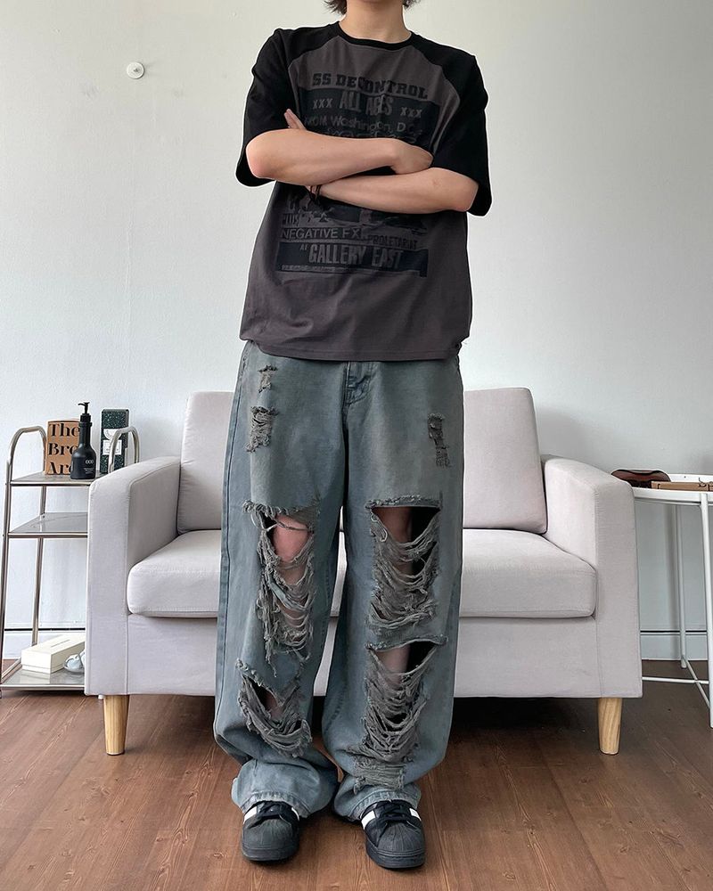Damage Washing Denim Pants