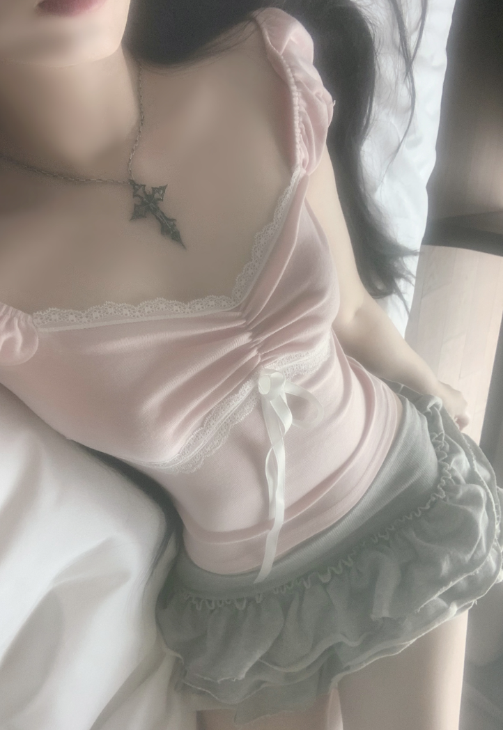 Hacken Ribbon Lace Top (light pink)