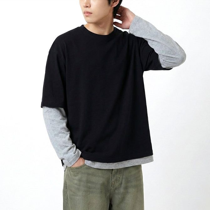 Crop Layered Long Sleeve Black