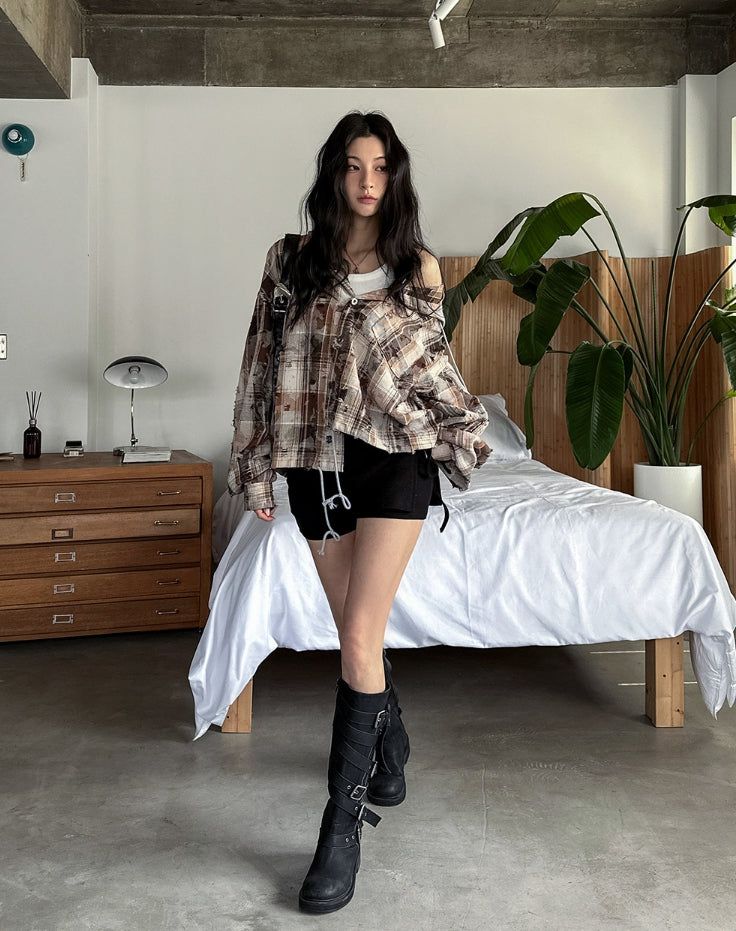 Vince damage checked hoodie jacket