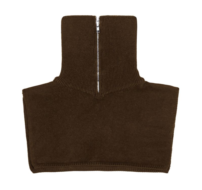 neck warmer wide collar zip-up knit brown