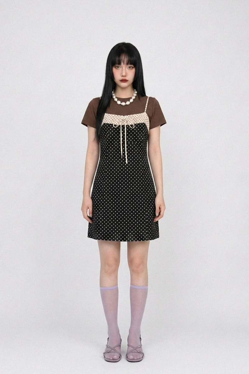 DOT COMBI MINI DRESS