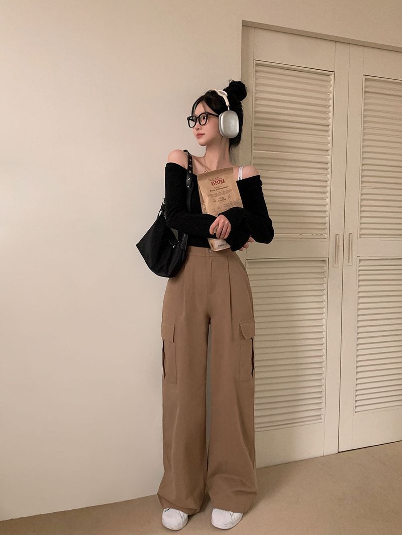 [BELLIDE MADE] suede pocket wide cargo pants