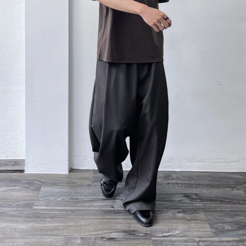 Curved Striped Balloon Trousers(Elastic Waist)