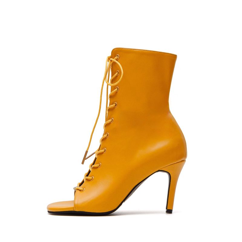 Square Lace-Up Open Toe Heel(Yellow)