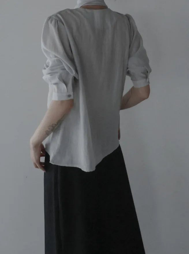 Noir Unbalance Button Scarf Blouse
