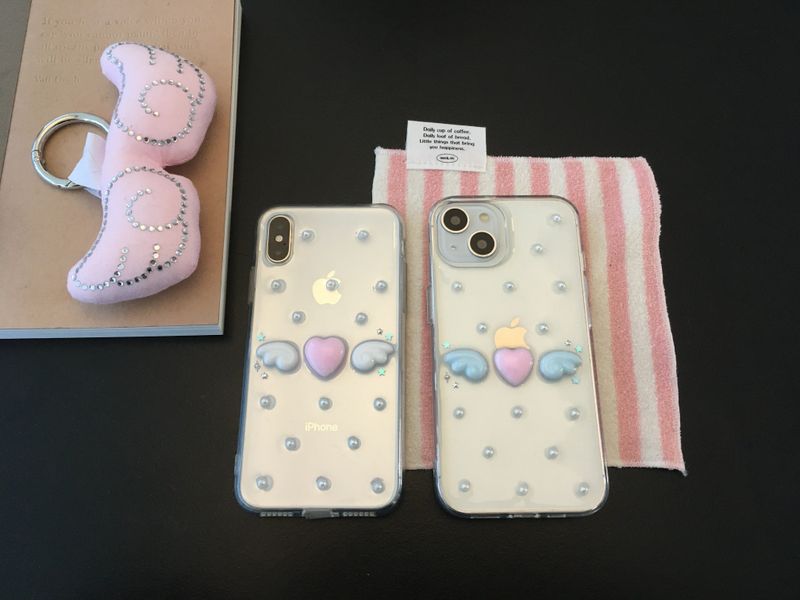 [MADE] ドットエンジェルレジンケース (heart-pink & wings-blue)
