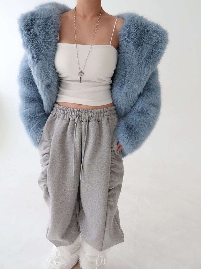 Pastel collar fake fur jacket