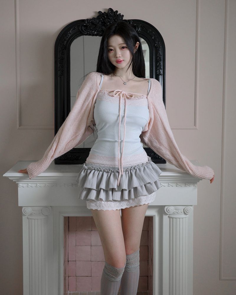 [MADE] Heart-Drop Lace & Cubic Heart Camisole