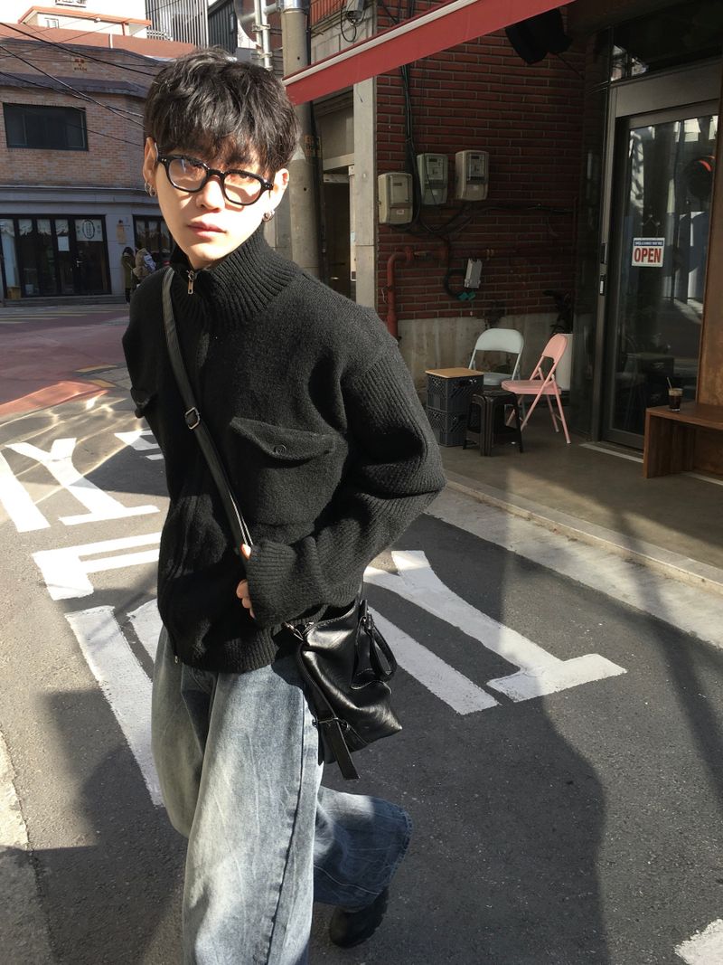 By One Flap High Neck Knit Zip-Up 2C