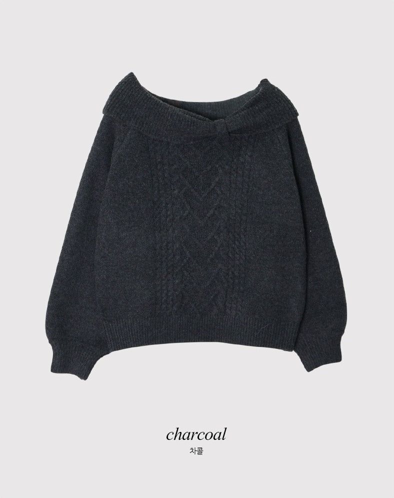 Present Ribbon Twist Loose Off Shoulder Knit (4color)