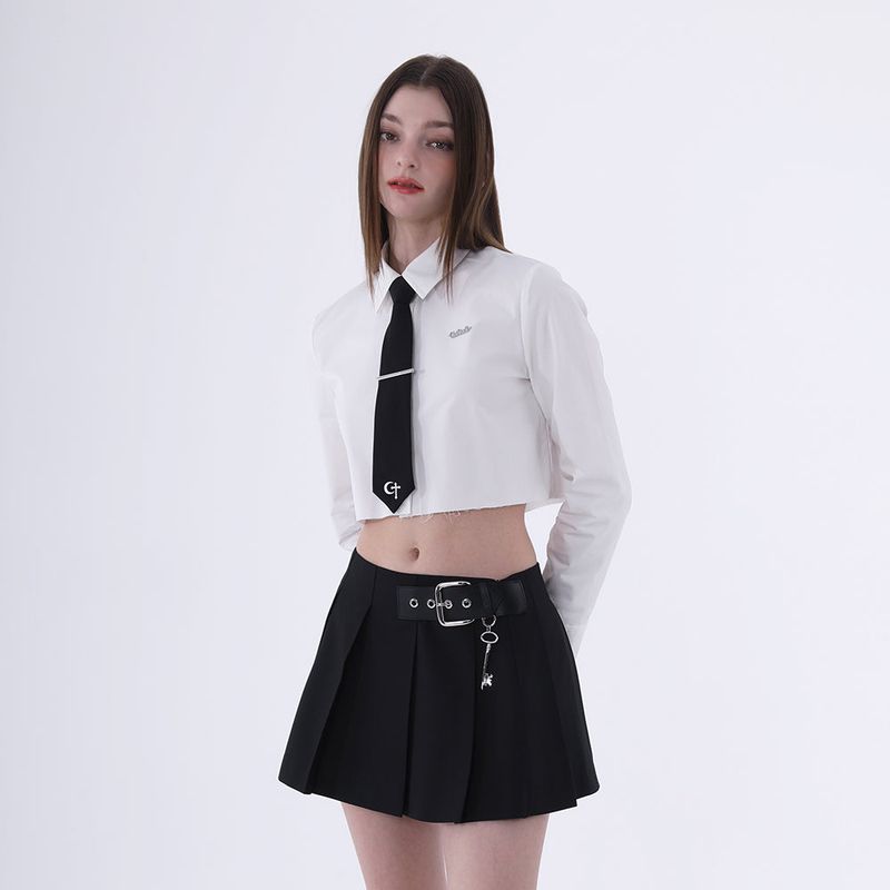 0 2 buckle key pleated skirt - BLACK