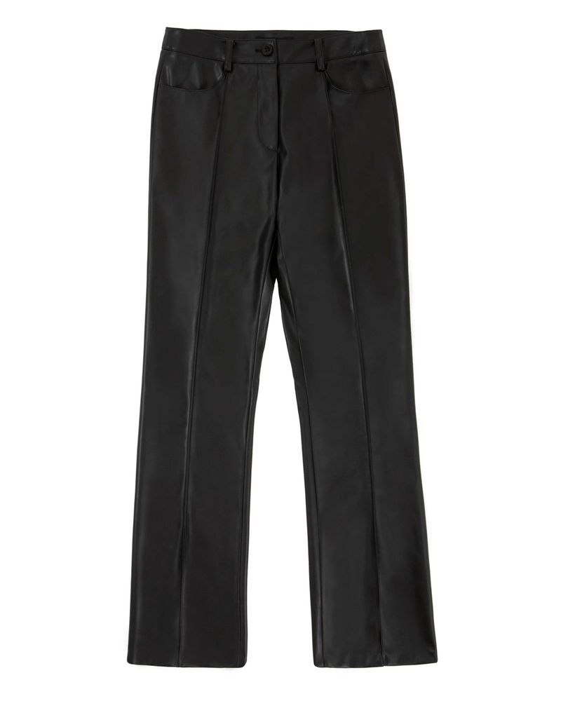 Faux-Leather Slit Trousers _ Black