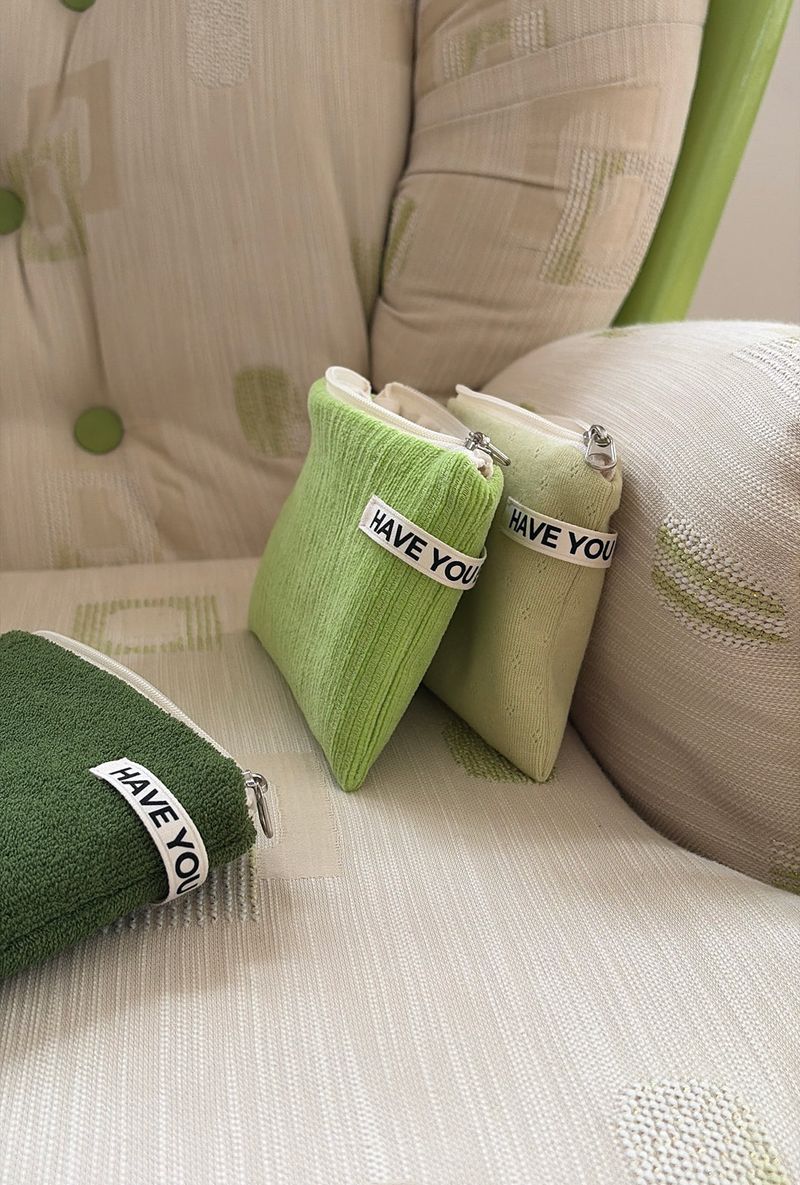 Corduroy flat pouch - light green , S size