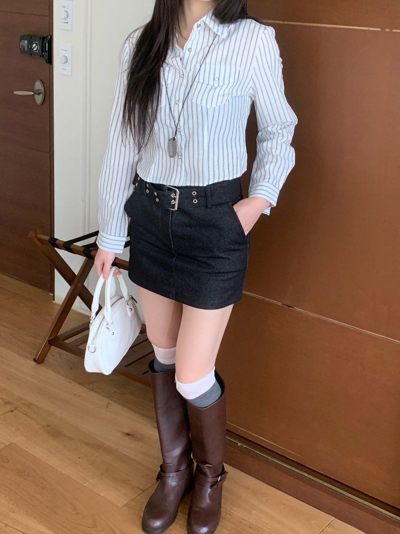 Claude Belt Denim Mini  Skirt