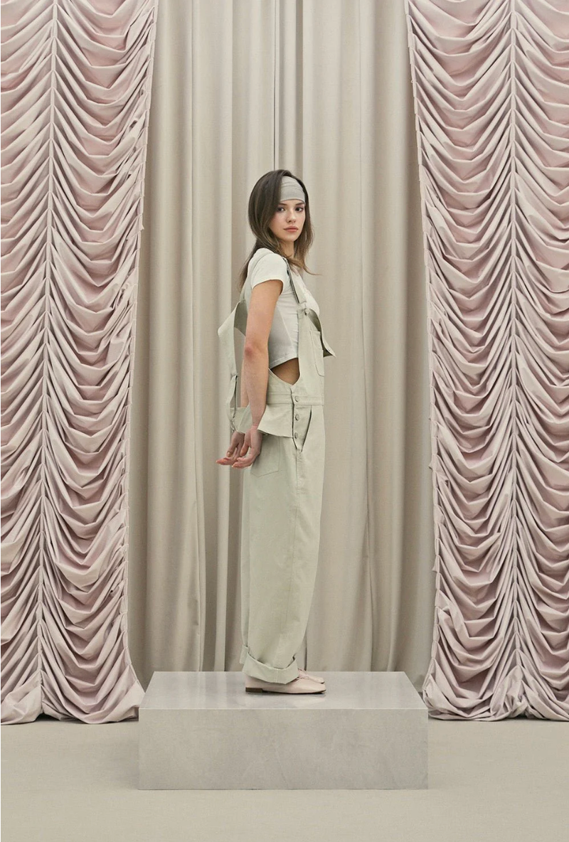Frill baggy overalls - beige