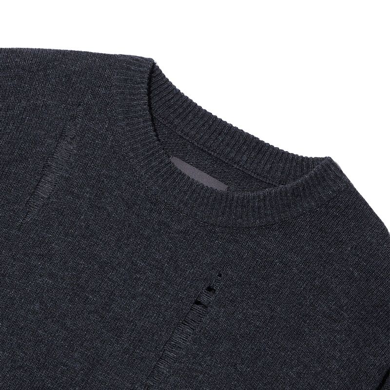 [ULKIN] Damaged Round Knit_Charcoal