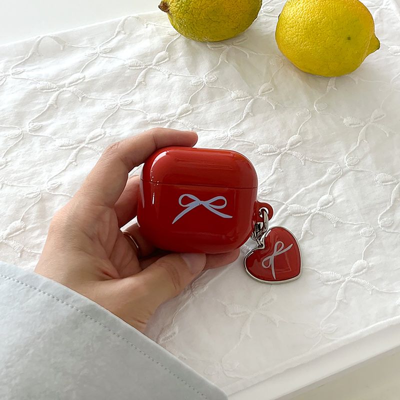 ribbon heart epoxy keyring(red)