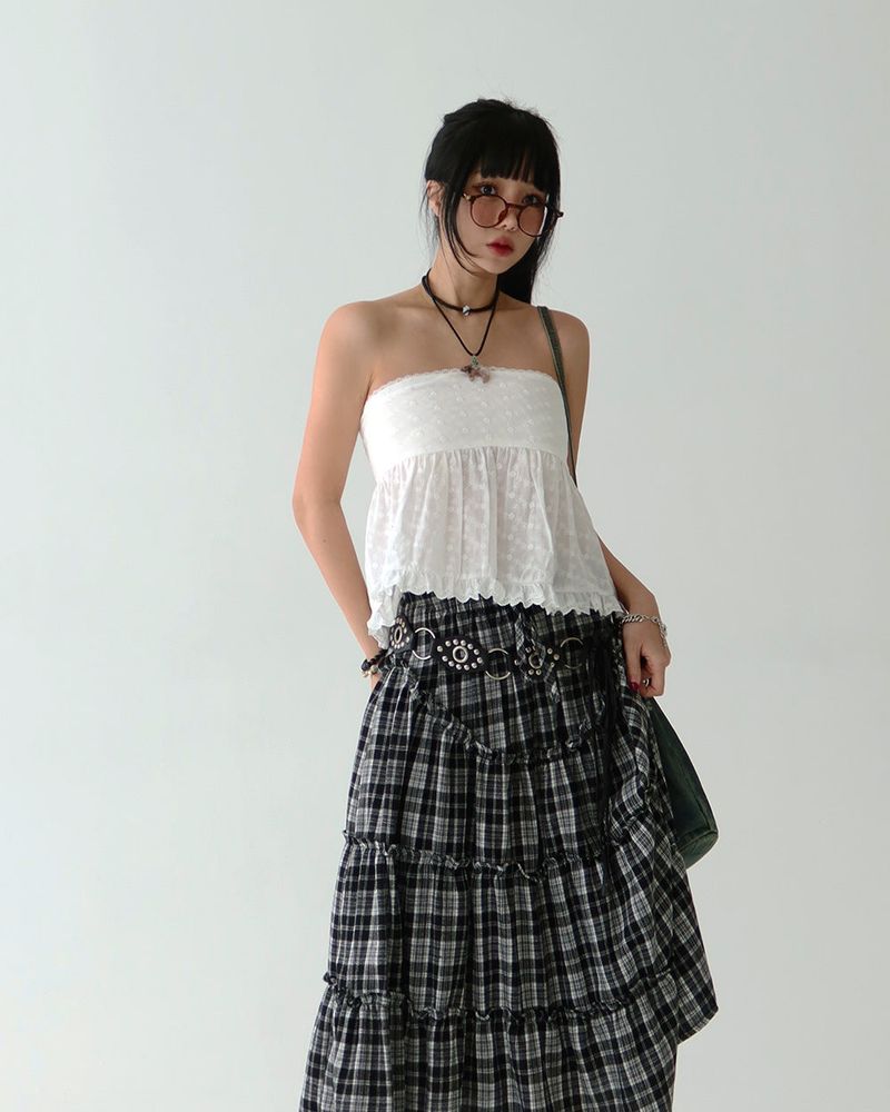 Morigirl Vintage Checkered Long Skirt