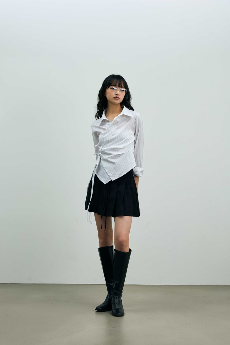 EVE STRIPE WRAP SHIRT / WHITE
