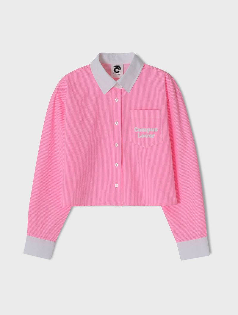 CONCEPT COLLEGE（コンセプトカレッジ）の「White Collar Stripe Cropped Shirt / Pink [Women]  （Tops）」
