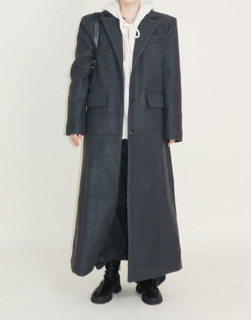 Stutch Solid Wool Long Coat (Lining Fleece-lined)