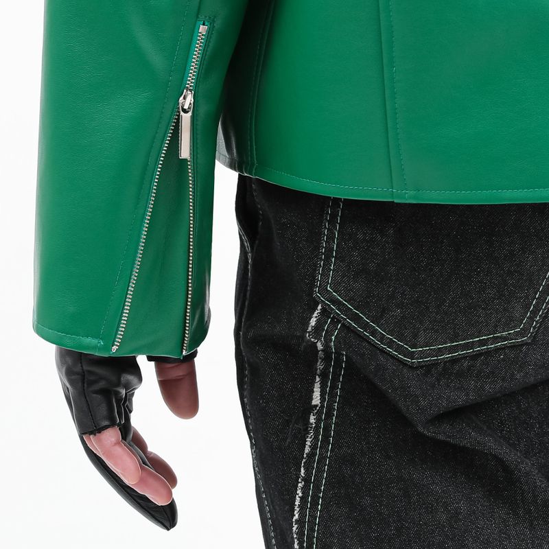 SINGLE LEATHER JACKET GREEN