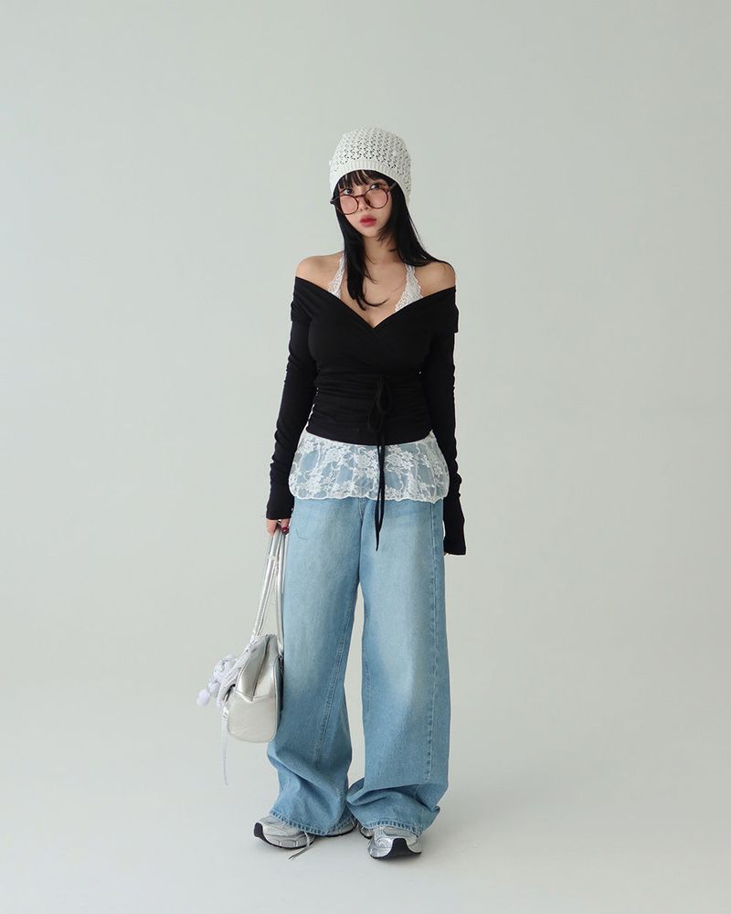 Lace see-through layered frill long sleeveless