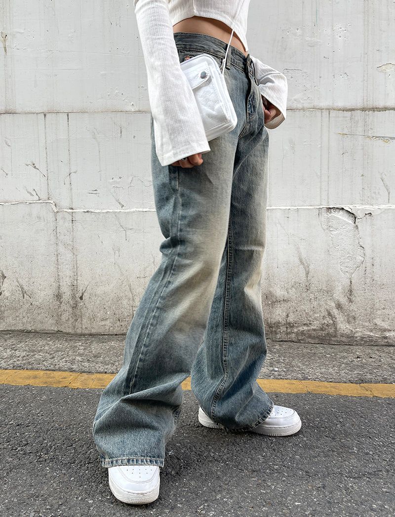 Washing Vintage Denim Bootcut Pants