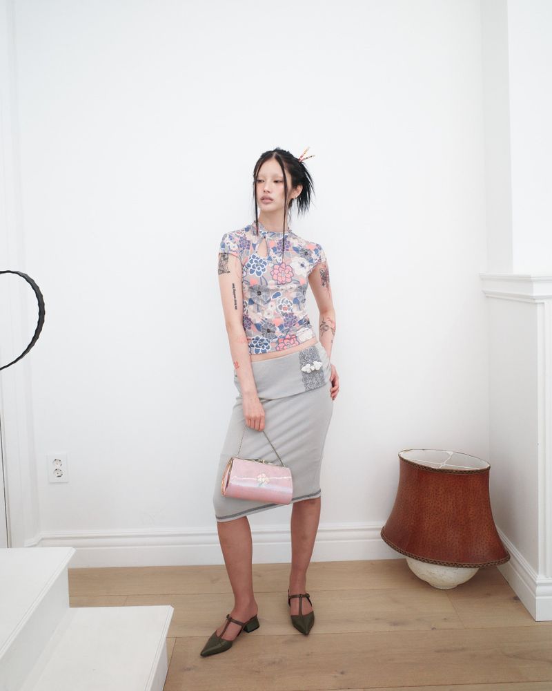 [香] Qipao Floral Top (Brown)