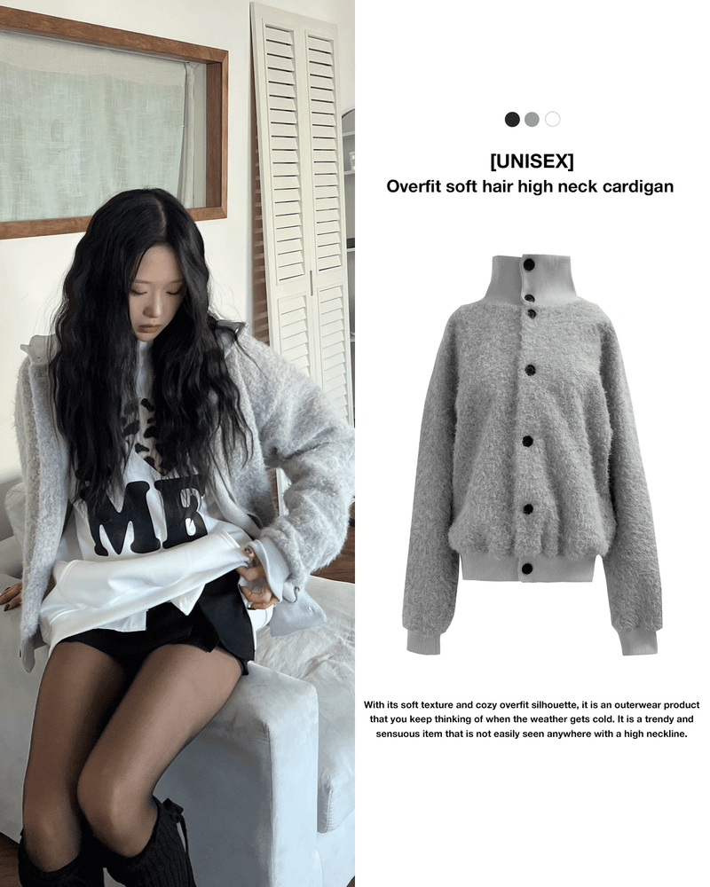 GUSTA（グスタ）の「[UNISEX] Overfit soft hair high neck long sleeve cardigan (3 colors)（Tops）」