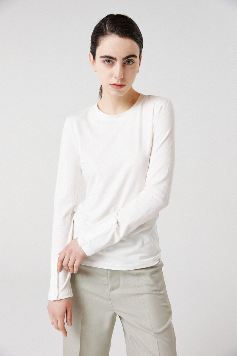 modal button long sleeve top_white