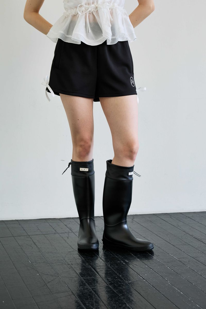 RIBBON JERSEY TRACK MICRO SHORTS / BLACK