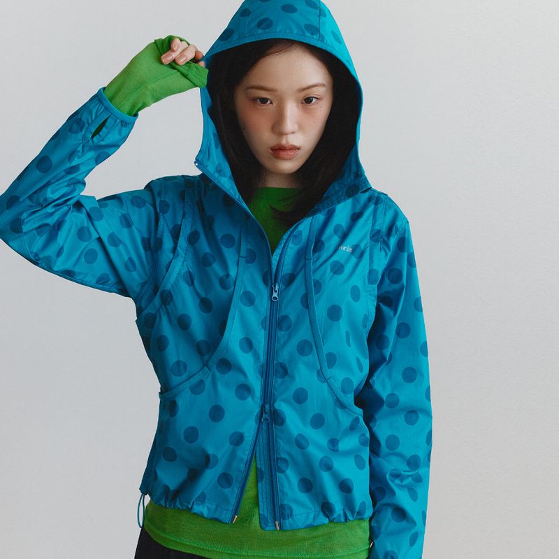 2Way Dot Hooded Wind Breaker (Teal Green)