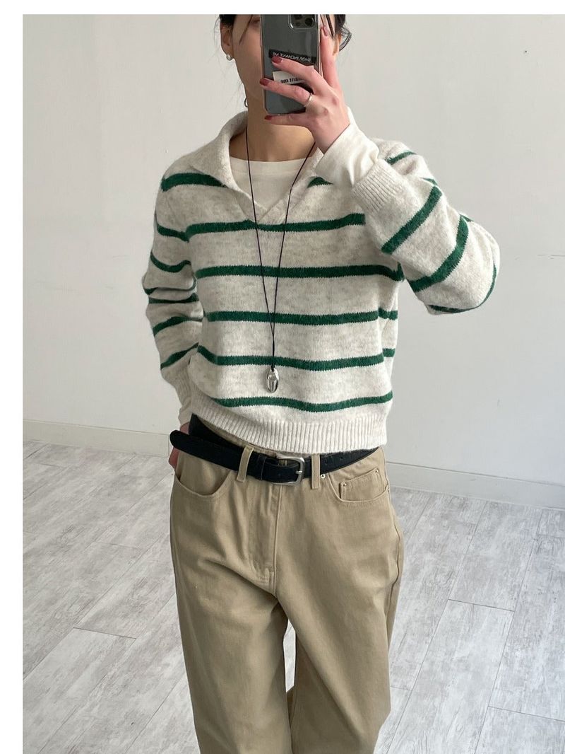 INCHANT ME(インチャントミー)の「Open Stripe Crop Knit(Tops)」