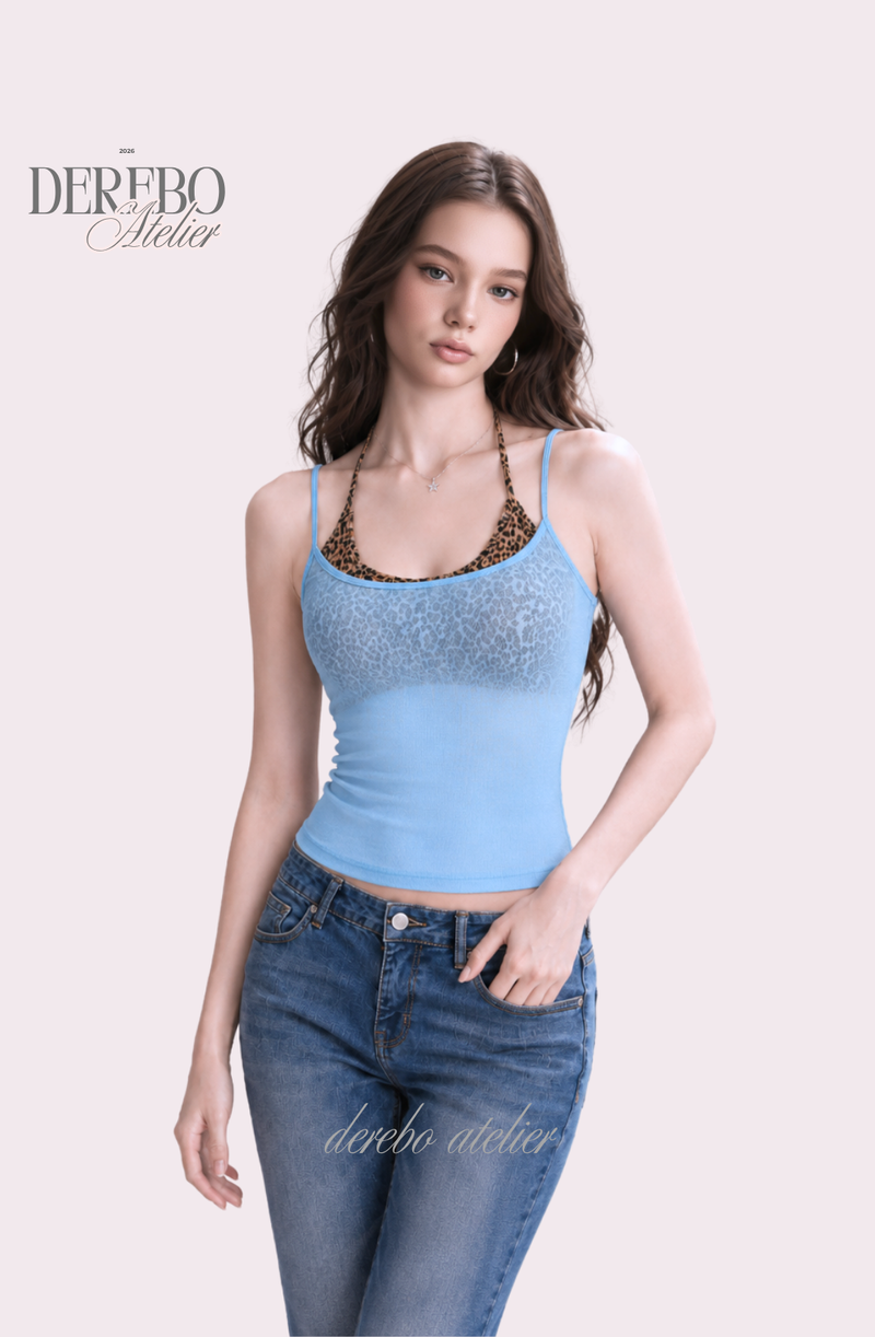 Sky Leopard See-Through Sleeveless Top