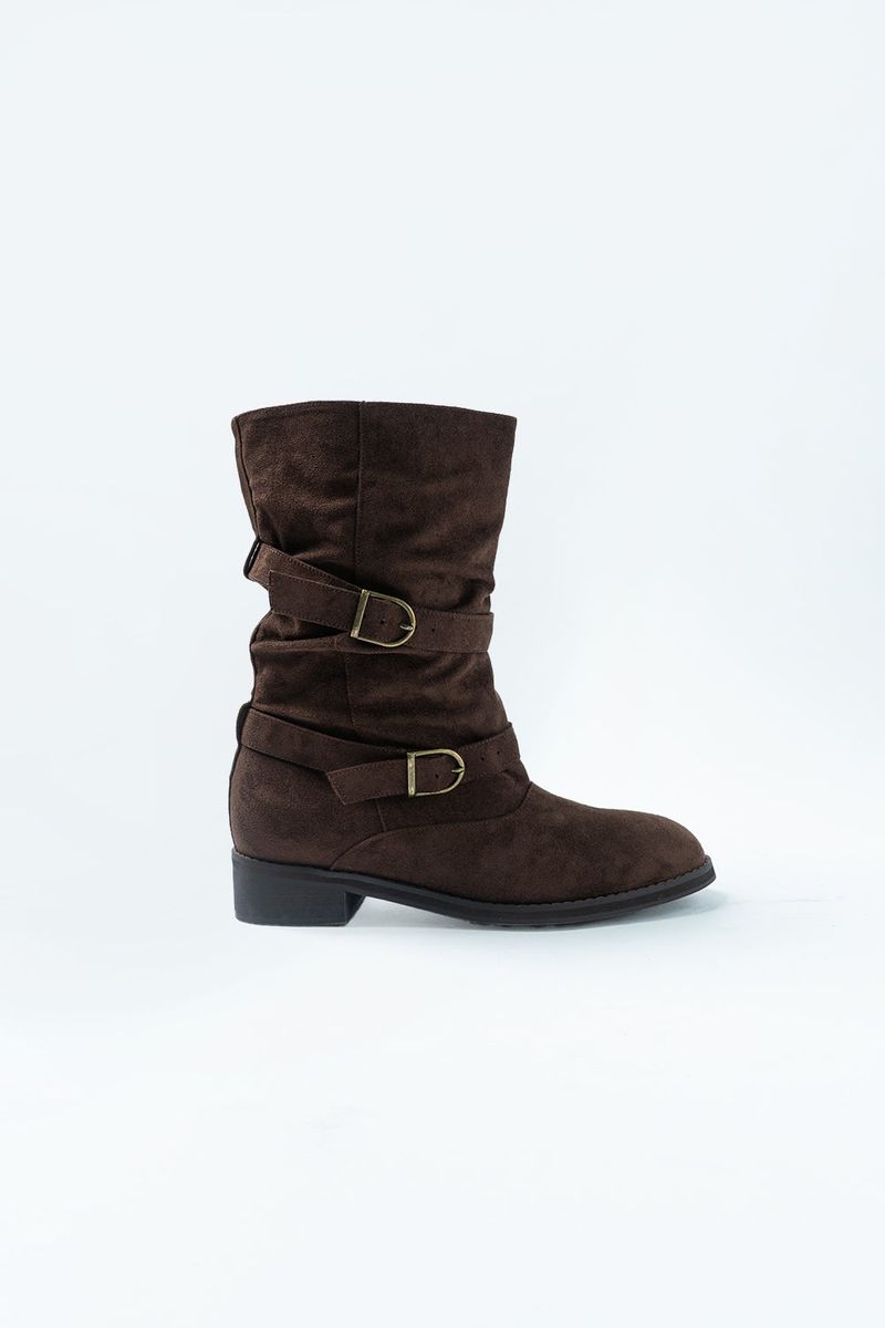 Suede buckle boots_brown