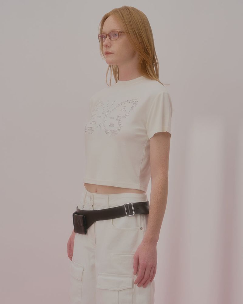 TEXT BUTTERFLY CROP TSHIRT-IVORY