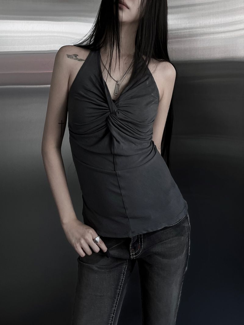 owl halter neck twist sleeveless (2color)