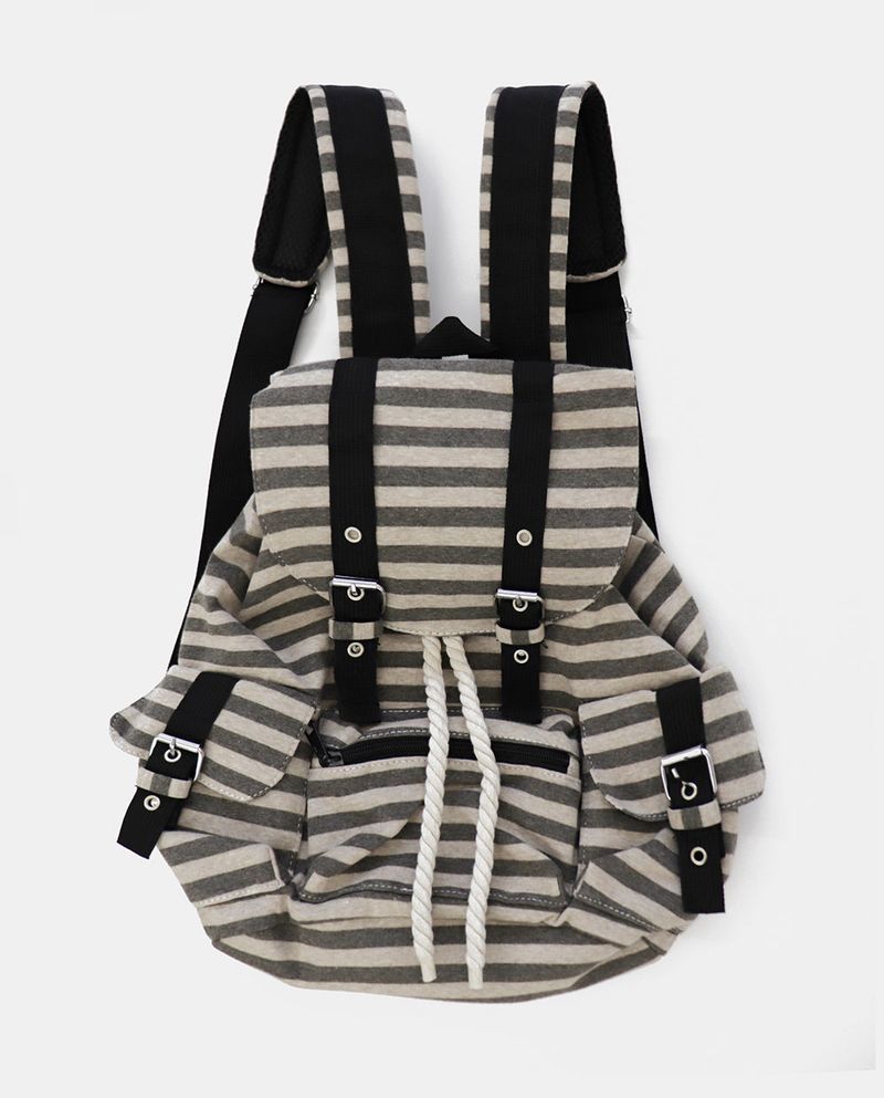 Molco Vintage Stripe Belt Pocket Backpack