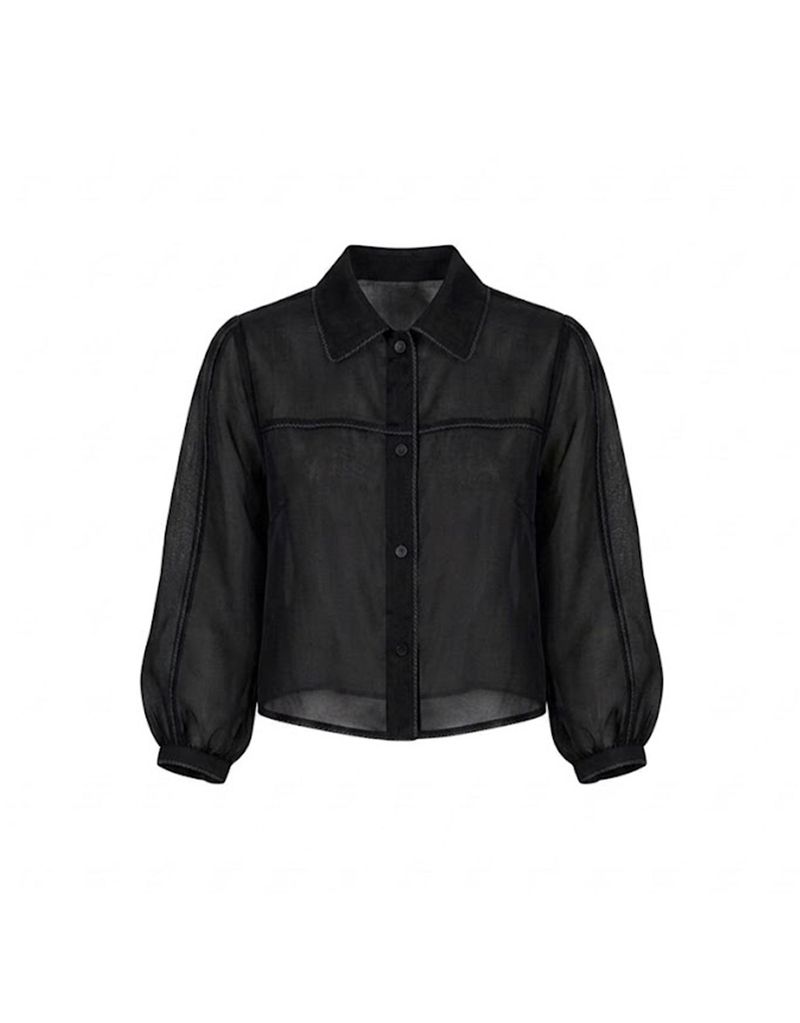 TWEEDY-A（ツウィーディア）の「Eliane Sheer Piping Crop Shirt Jacket Black（Jackets/Outerwear）」