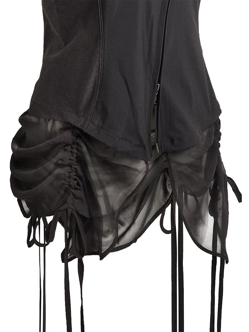  CURVED ZIP-UP SHIRT WITH LAYER . DARK BROWN