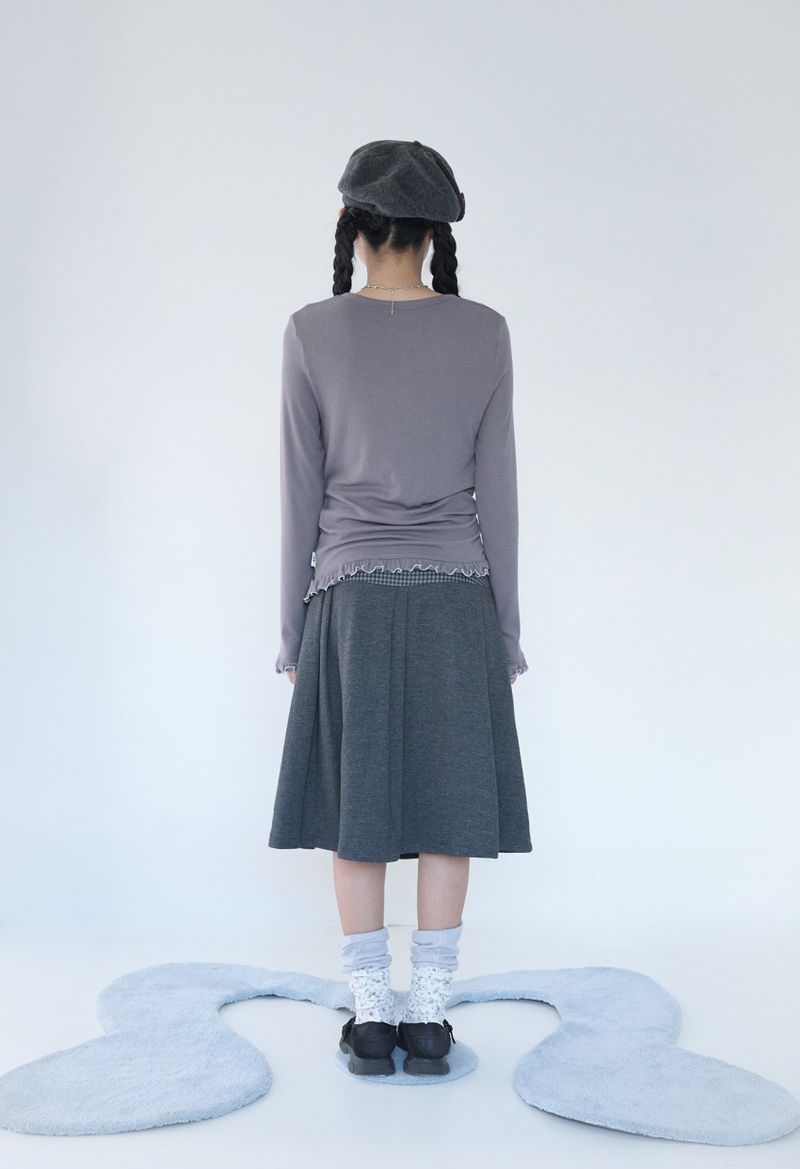 ASYMMETRIC SHIRRING LACE CARDIGAN SMOKE PURPLE