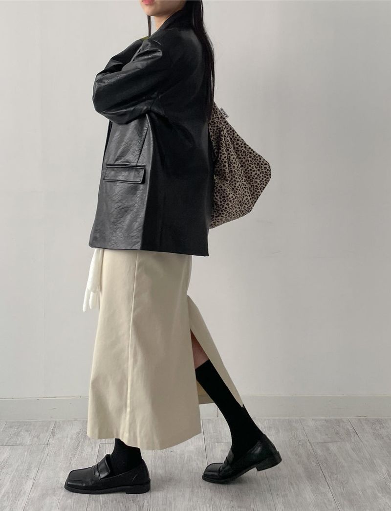 [unisex] Crack Single Leather Over Fit Jacket
